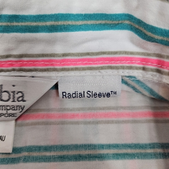 Vintage 80s Columbia Neon Striped Radical Sleeve Button Front Shirt Large J65 - Picture 9 of 13